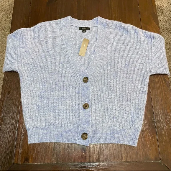 J. Crew Ribbed V-Neck Cardigan Sweater Alpaca Blend Heather River Blue - Picture 8 of 9